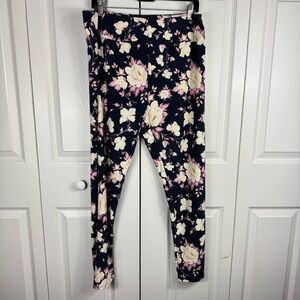 Lularoe Women's Tall and Curvy 2 Leggings Floral Rose Blue Purple White One Size